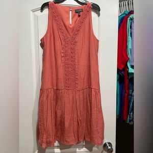 Luxology Coral Crochet-Trim Sleeveless Mini Dress